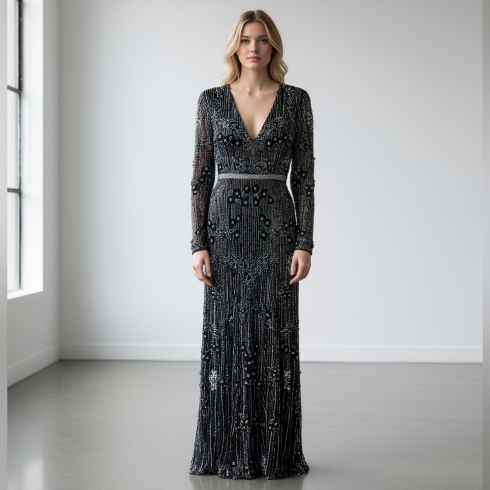 NWT Mac Duggal Sample One Of !! Embellished Long Sleeve Gown 2 - Picture 1 of 16